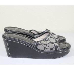 VTG Coach Made in Italy Monogram wedge sandals, black gray Size7